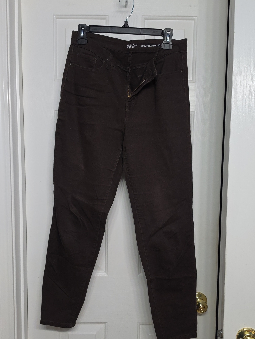Curvy Skinny Jeans in Dark Brown - High Rise Stretch
